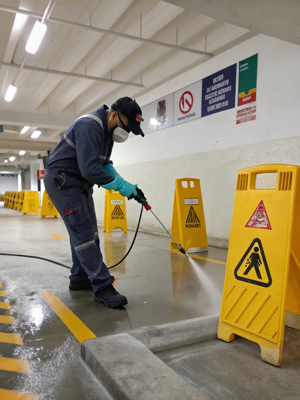 A photo illustrating the cleaning and sanitization process after water damage, with technicians disinfecting surfaces and using antimicrobial treatments.