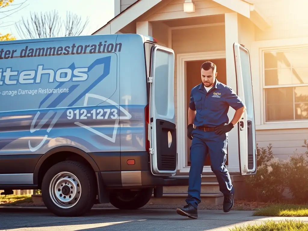 A photo of a TWM Water Damage Restoration Charlotte vehicle parked outside a residential property, symbolizing their prompt and reliable service in the Charlotte area.